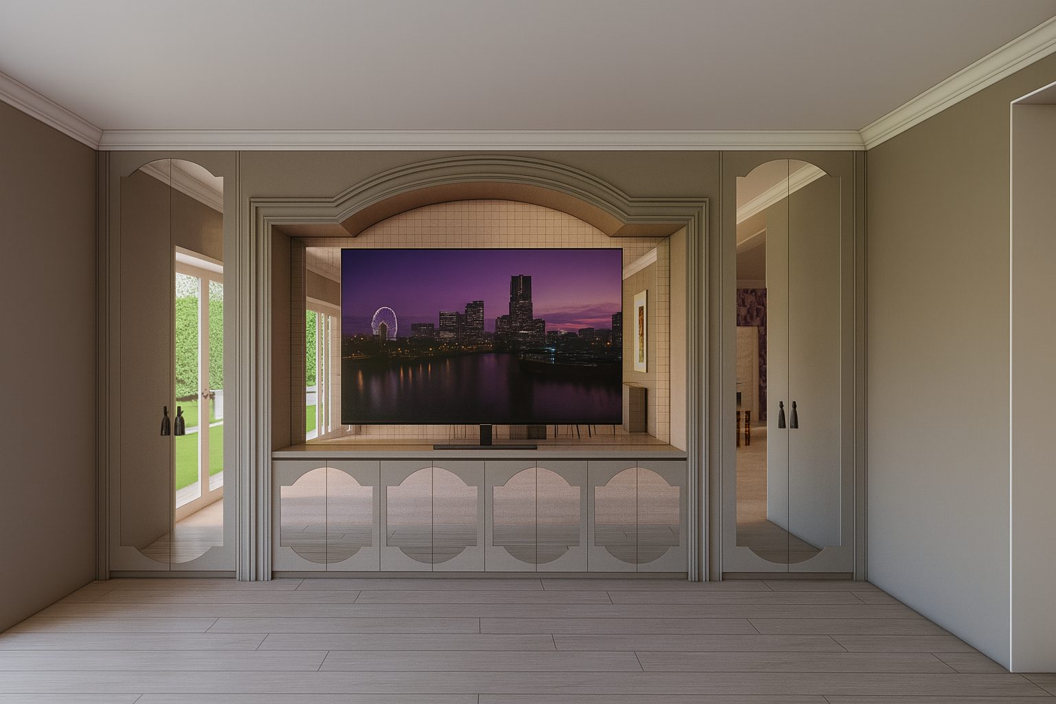 Luxe Wonderland, La Gorce Island: family room with custom millwork